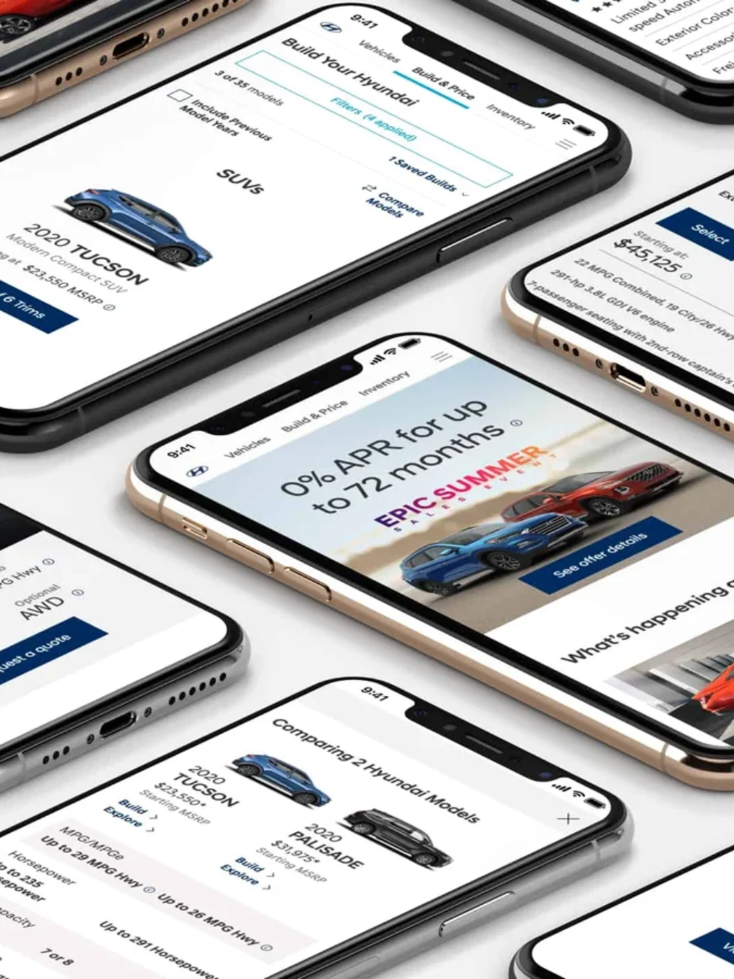 The redesigned pages shown across mobile screens