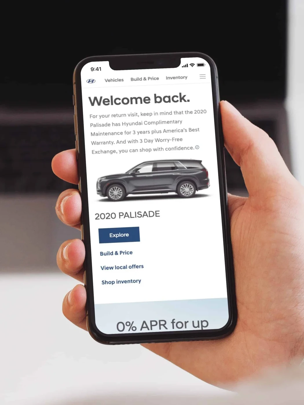 A personalized homepage greeting a returning visitor on mobile