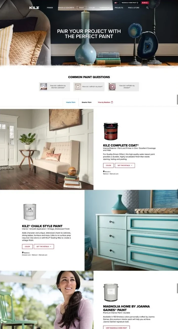 The paint range, pairing products with room settings