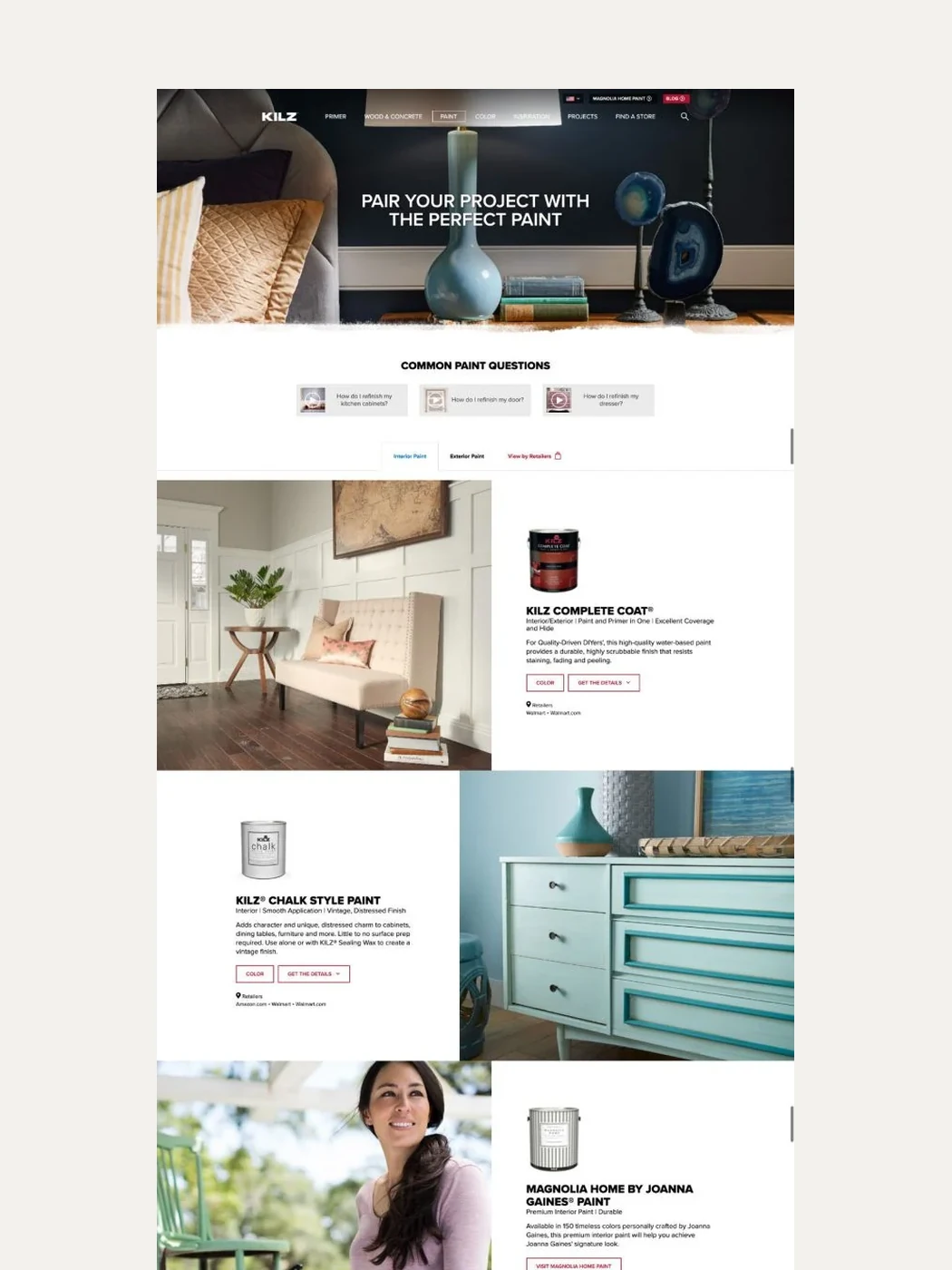 The paint range, pairing products with room settings