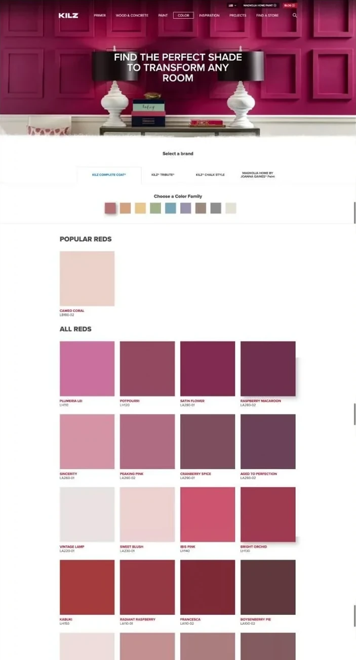 The colour finder, showing a full family of shades