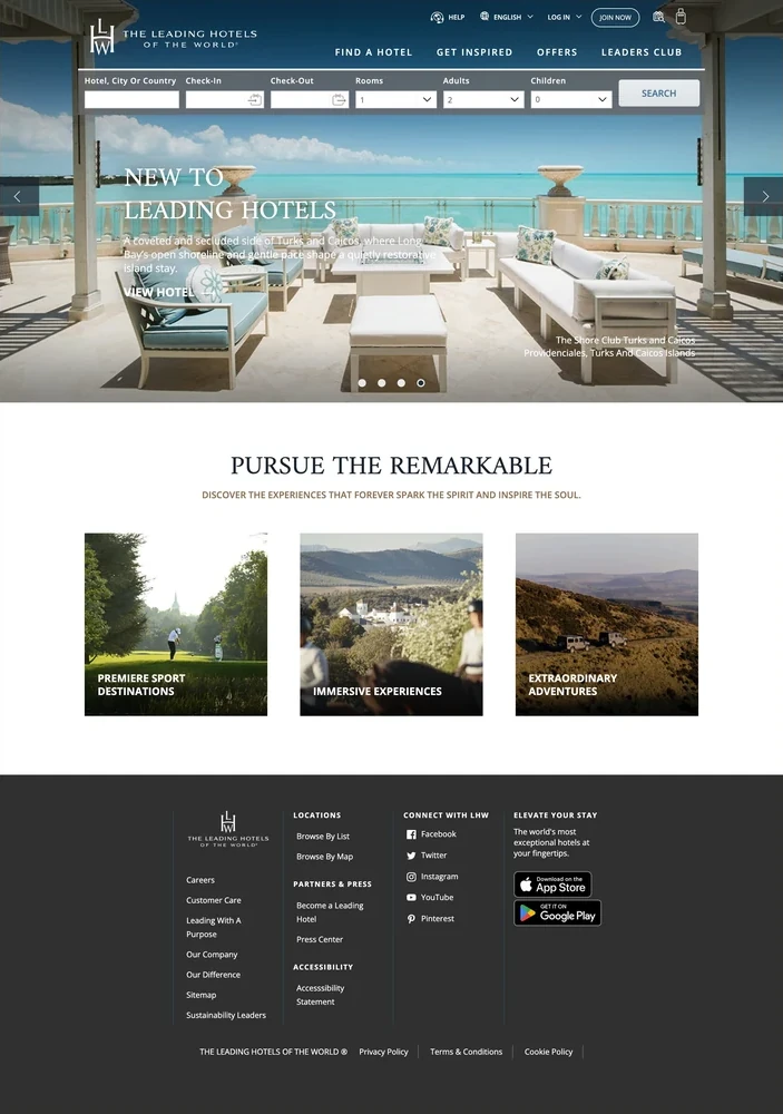 The LHW.com homepage, the entry point of the booking path