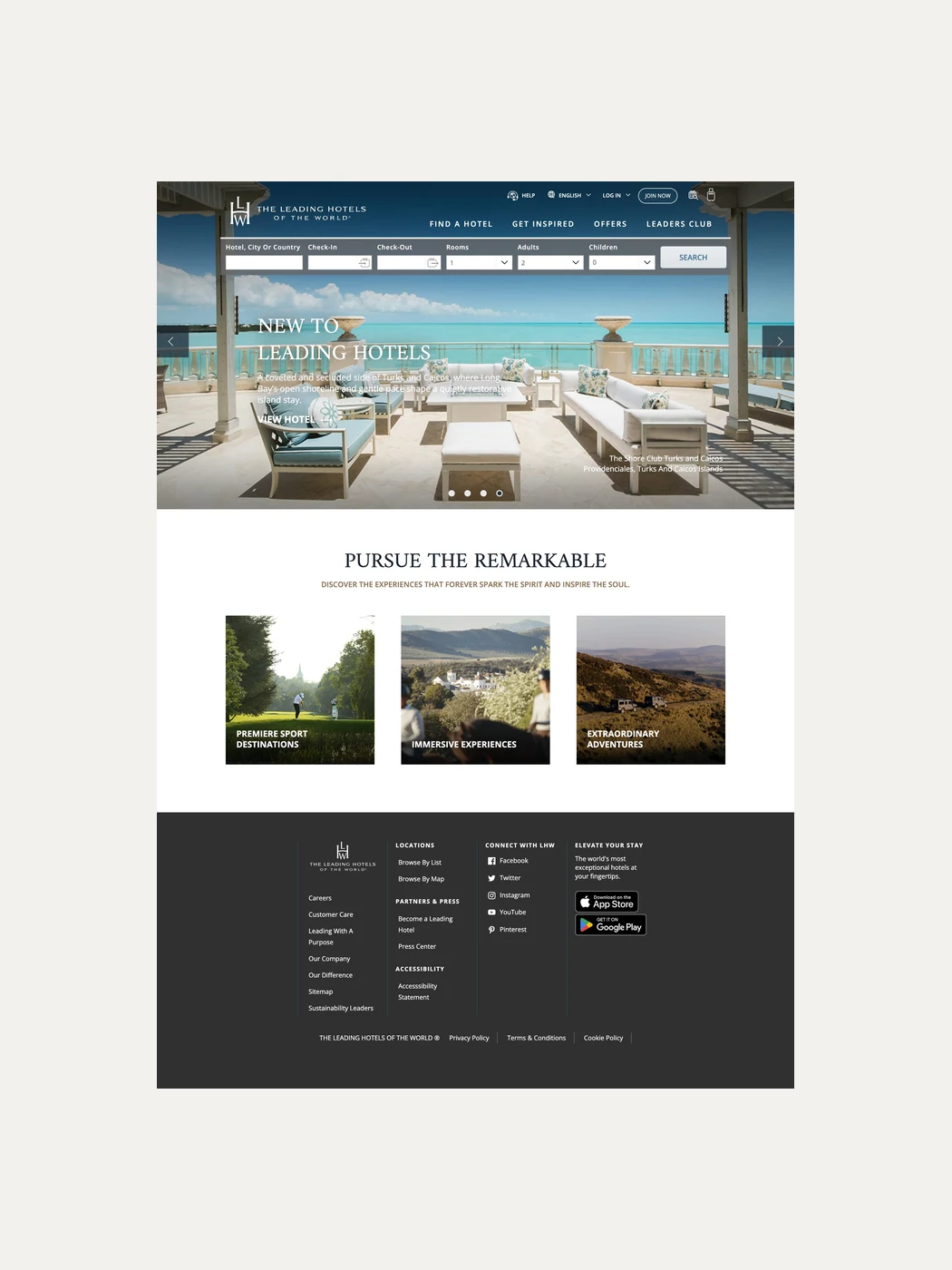 The LHW.com homepage, the entry point of the booking path