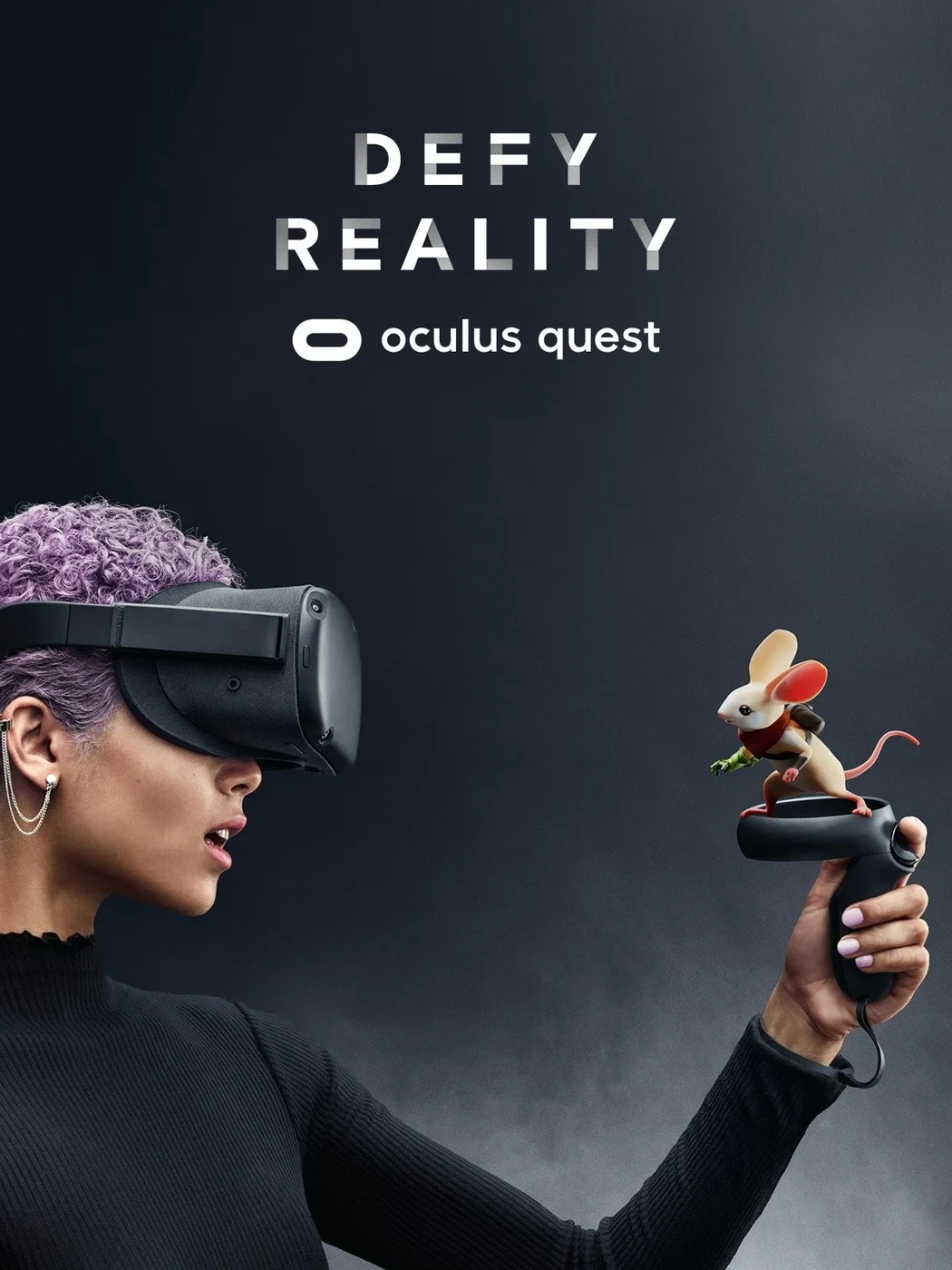 Defy Reality poster: a player beside a small virtual character