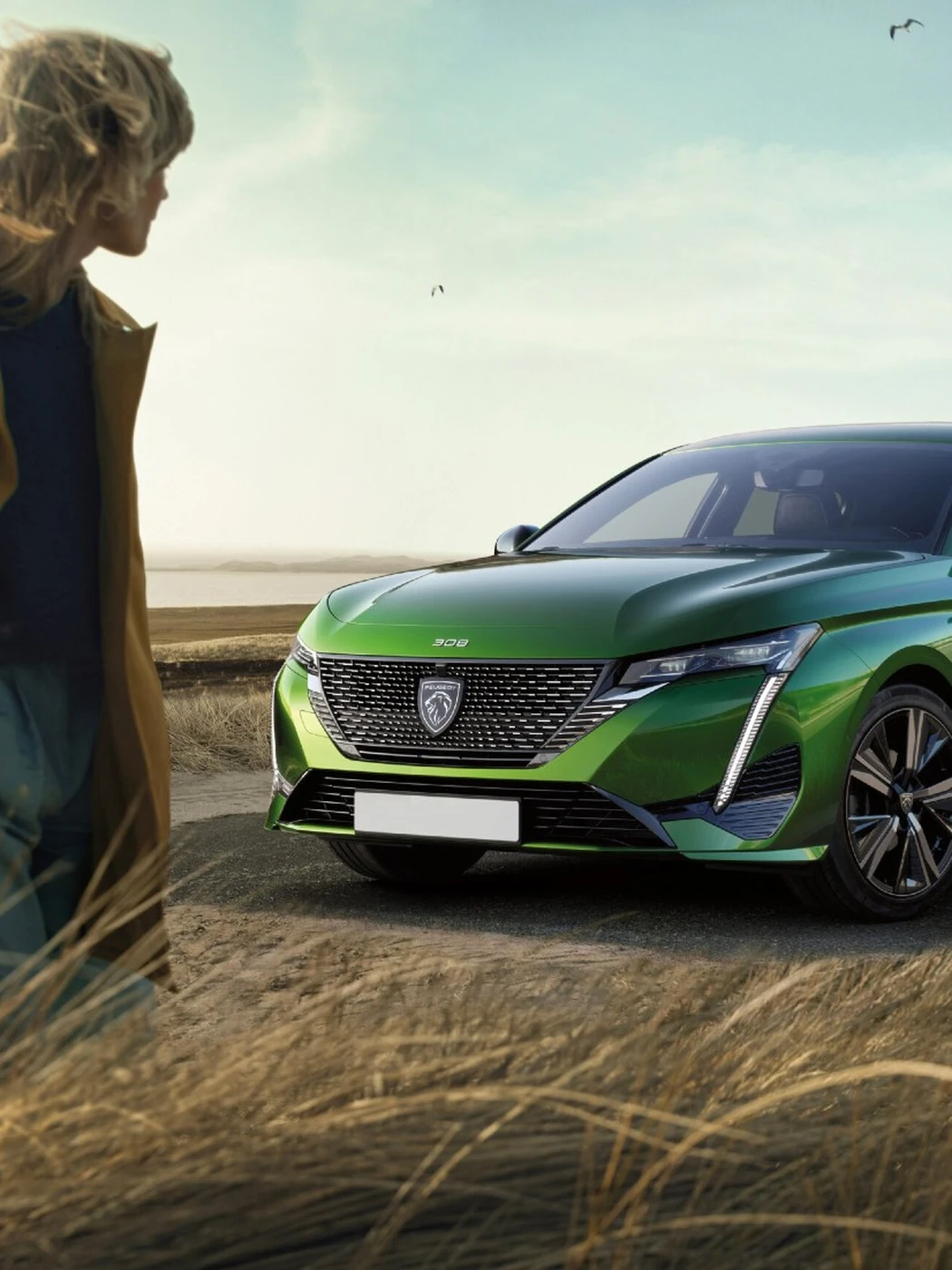 The Peugeot 308 with the redesigned lion emblem