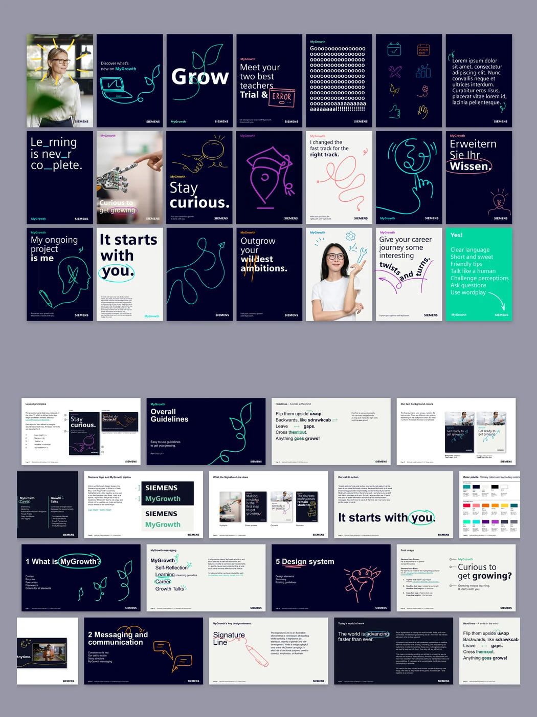 Social posts using the learning doodles, and the guidelines that hold the system together