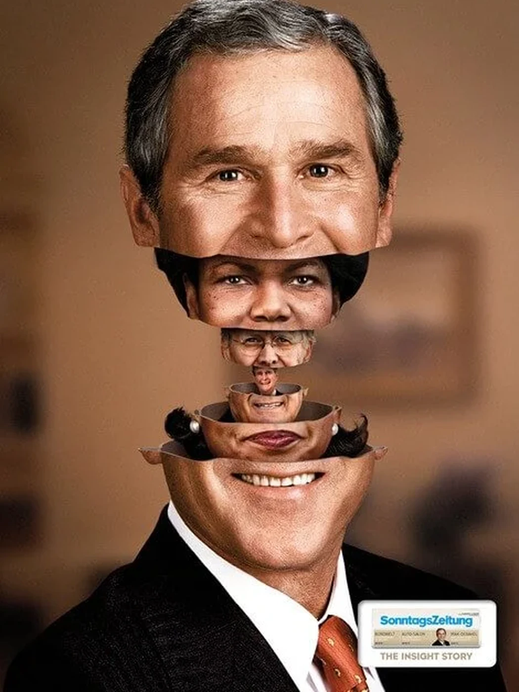 Print ad: a politician opening to reveal a smaller figure inside