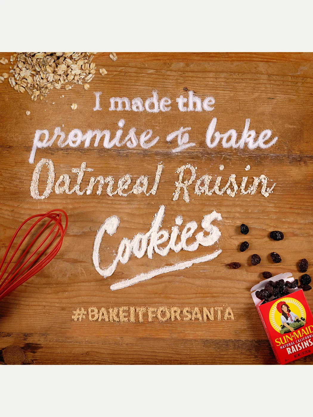 Social post: I made the promise to bake oatmeal raisin cookies
