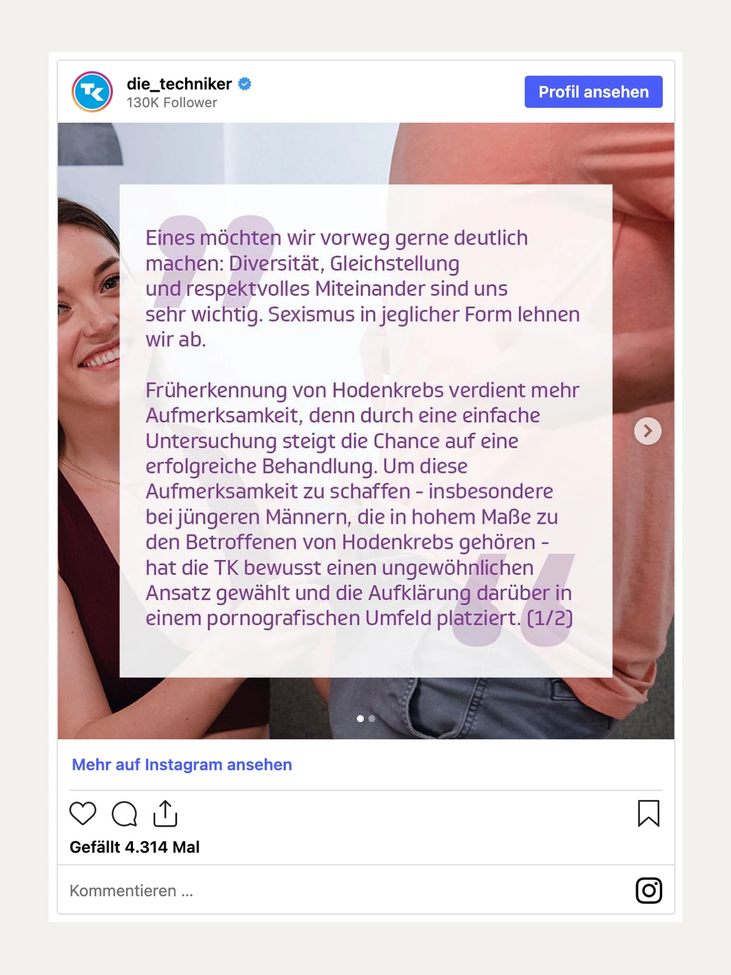 The client's public statement, first of two slides